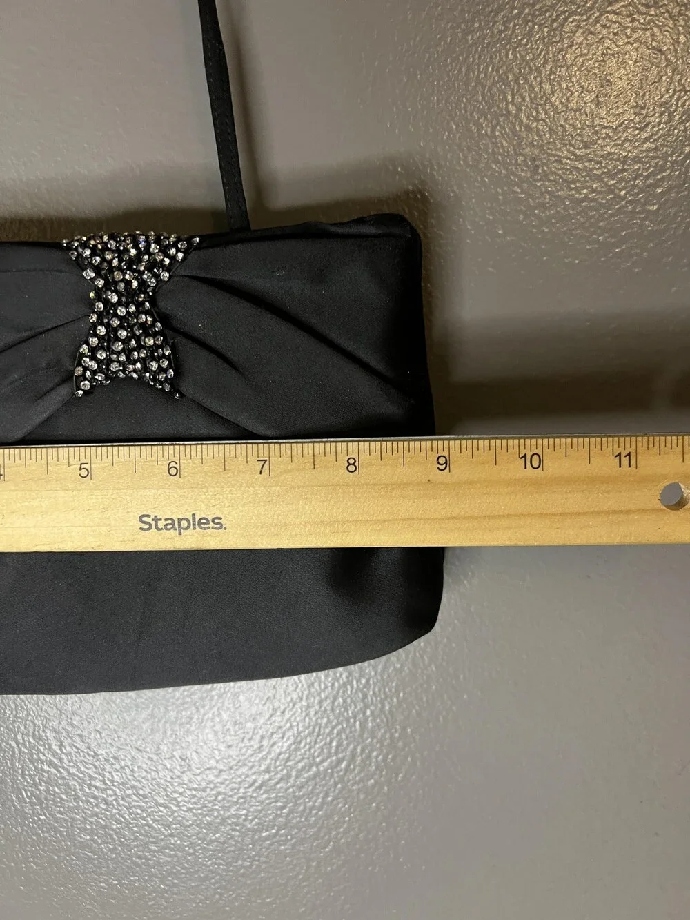 Vintage Morris Moskowitz Evening Bag Womens Black Satin Rhinestone Made USA 80s